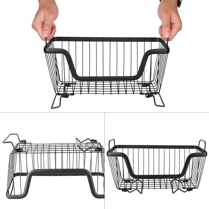 LOTTS Stackable Wire Basket, Metal Pantry Basket, Storage Organizer Bin with Handles, Fruit Basket for Kitchen Cabinets, Pantry, Closets, Bedrooms, Bathrooms (12.66.57.6") - 3 Pack