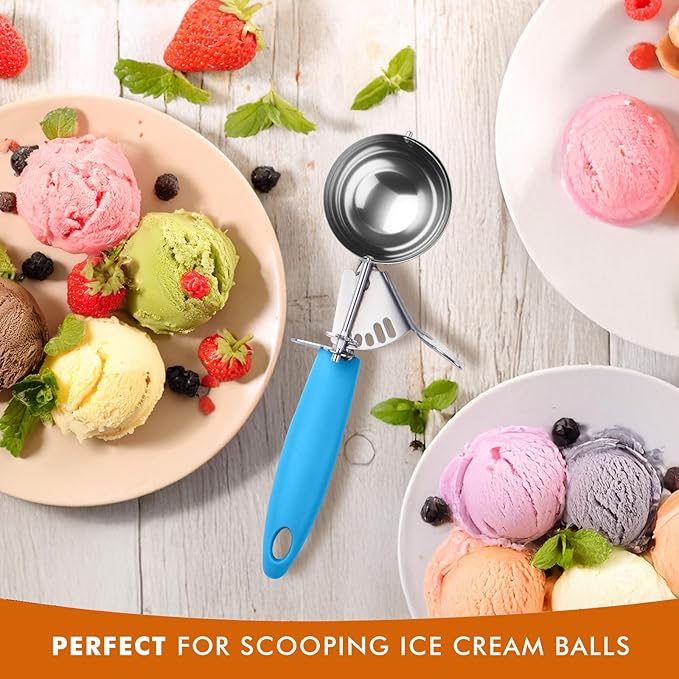 JUNADAEL J Portion Scoop, #12/3.25 OZ Disher Scoop, Ice Cream Scoop, Blue Handle, for Portion Control, Cookie Dough, Cupcake Batter, Ice Cream, Muffin, Mashed Potatoes