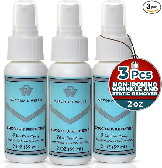 Oxford & Wells Fabric Wrinkle Remover & Static Reducer for Clothes, Wrinkle Spray for Clothing, Clothes Freshener, Non-Ironing Static Remover - Wrinkle Release Spray – Non-Aerosol 2 oz (Pack of 3)
