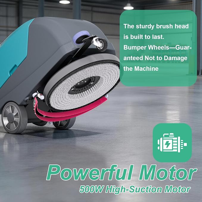 Walk-Behind Floor Scrubber Dryer with 16" Scrub Path, 24" Suction Width, 11-gal Sewage Tank, 10-Clear water tank, Foldable Walk Behind Hand Push Floor Scrubber 24000 Sqft/h