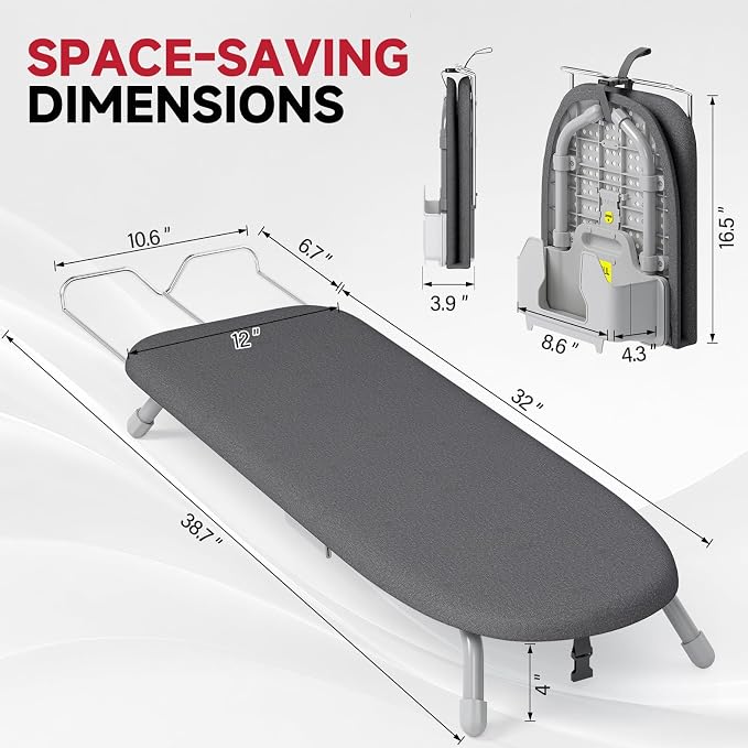 Small Ironing Board, Tabletop Iron Board with Iron Rest & Holder | 12 x 32 inchs, Mini Iron Board with Iron Rest, Non-Slip Feet, Suitable for Laundry Rooms, Bedrooms, Dormitories, Travel