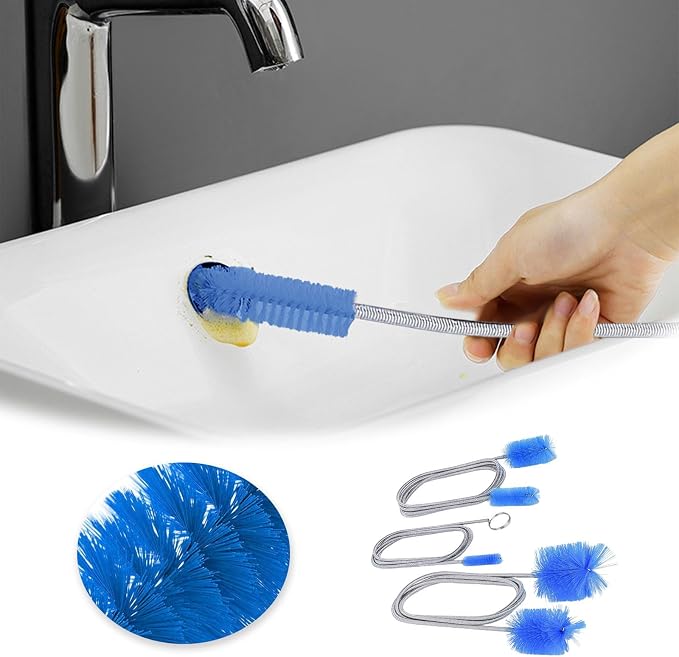 Flexible Long Drain Brush Set, with Double Ended and Stainless Steel Tube Cleaning Brushes Stainless Steel Long Tube Cleaning Brushes for Kitchen, Sink, Drain Pipe and Long Pipe Cleaning