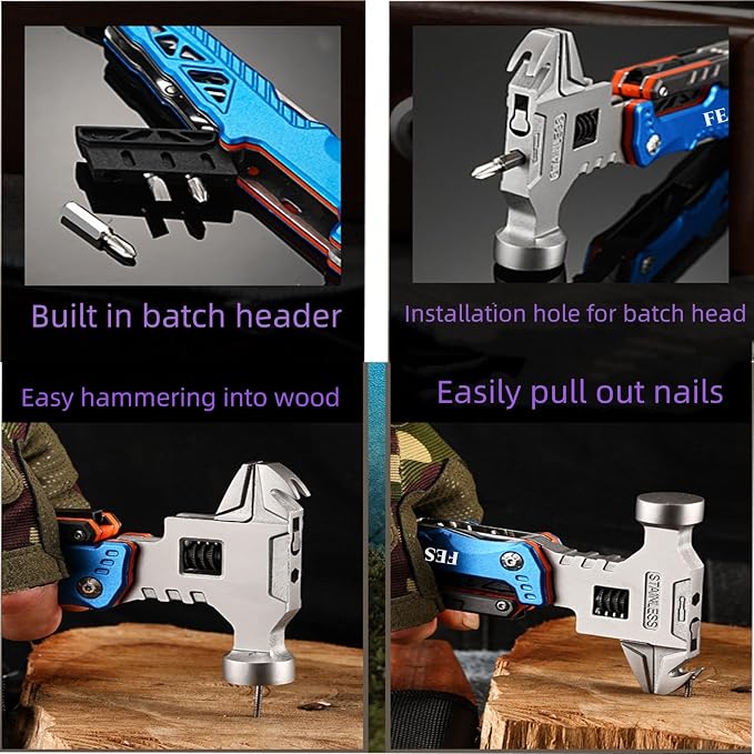 Upgraded Adjustable Wrench Multitool Hammer, 18 in 1 | Pocket Multi Tool Pliers, All-in-One Survival Tool, Camping, Everyday Use