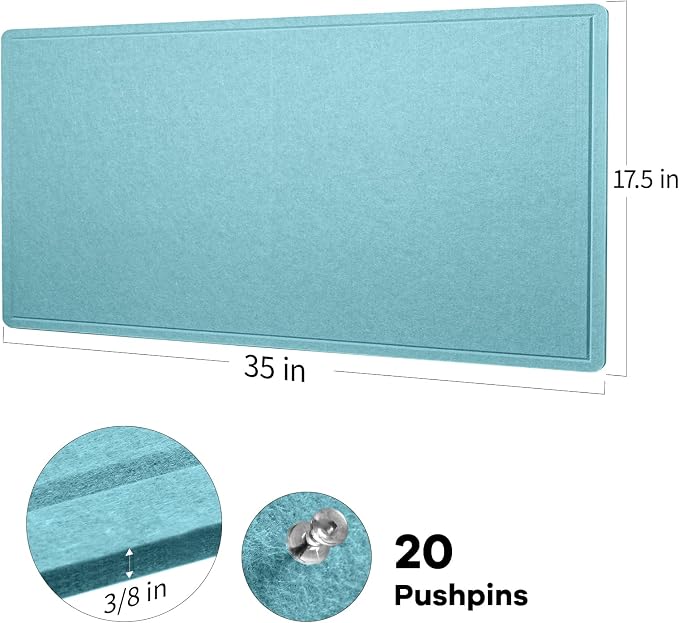 Felt Bulletin Board 35x18 inches, Decorative Pin Board for Home & Office | Cork Board Alternative for Wall with Push Pins, Display Mood Board for Photos, Notes & Reminders