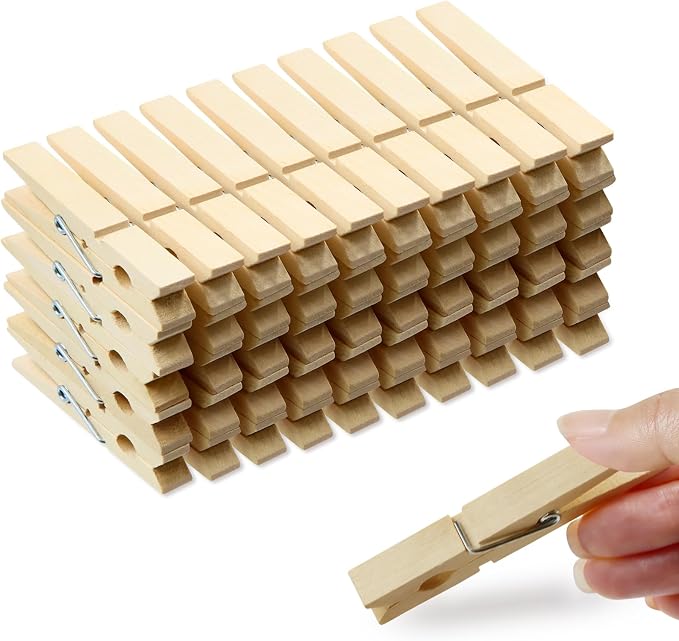 50 Pack Clothes Pins Wooden 2.9 Inch Wood Clothespins Large Heavy Duty | Close Pins for Crafts DIY Laundry Classroom Decoration Hanging Photos, 2-7/8" Clips Natural Wood & Rust Resistant Springs