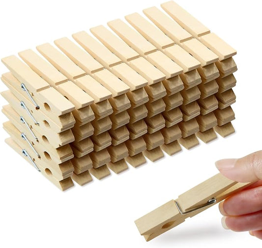50 Pack Clothes Pins Wooden 2.9 Inch Wood Clothespins Large Heavy Duty | Close Pins for Crafts DIY Laundry Classroom Decoration Hanging Photos, 2-7/8" Clips Natural Wood & Rust Resistant Springs