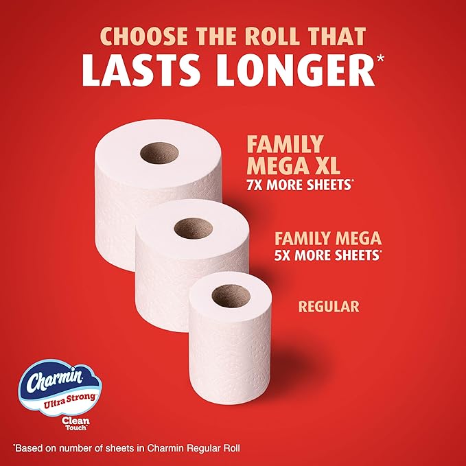 Charmin Ultra Strong Clean Touch Toilet Paper, 12 Family Mega XL Rolls = 84 Regular Rolls