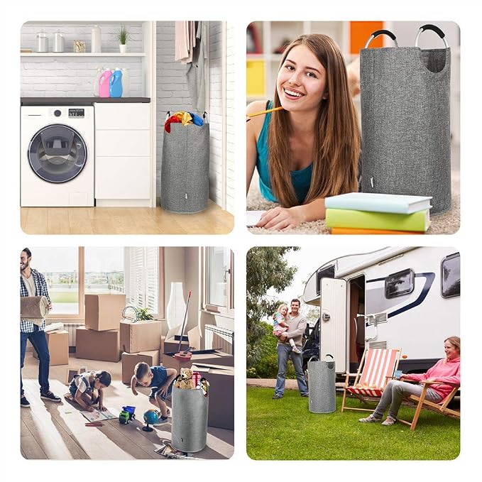 Large Laundry Basket, Laundry Hamper Bag with Handles, 90L Heather Grey | Freestanding Tall Dirty Clothes Hamper, Collapsible and Portable Laundry Bin for Dorm and Bedroom, Thick Double layer Fabric