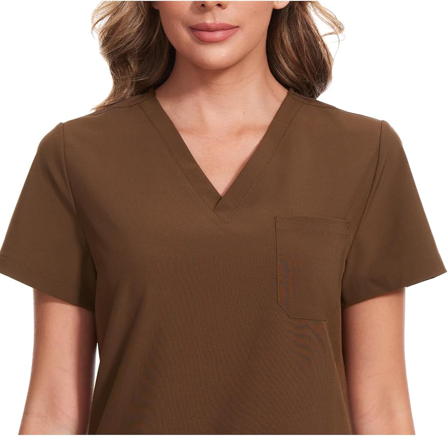 Scrubs Tops for Woman - Soft Stretch, V-Neck Tops | 3 Pockets, Side Split Design, Short Sleeve, Breathable & Lightweight Nursing Shirt, Easy-Care Fabric for All-Day Comfort