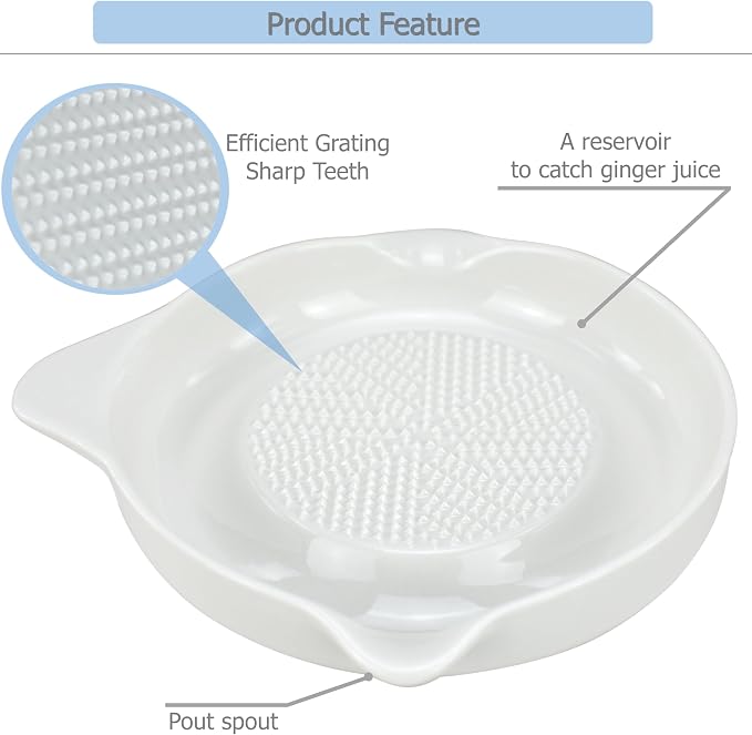 EIKS Ceramic Ginger Grater for Grinding Wasabi Fruits Vegetables Ginger Garlic Cheese, Package with Ceramic Spoon And Cleaning Brush