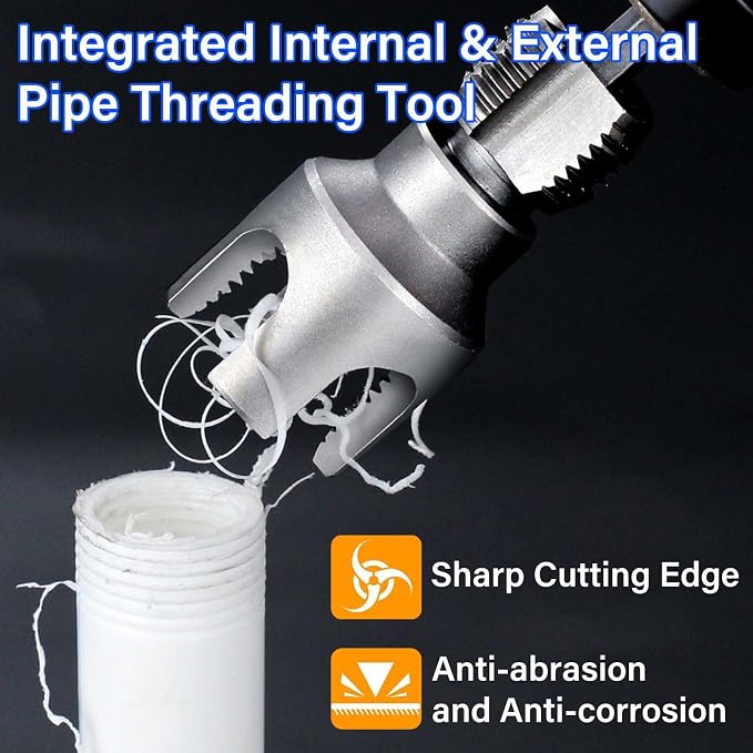 2PCS Internal & External Pipe Threading Tool, 1/2'' & 3/4'' Dies | Dual-Function PVC Pipe Thread Cutting Tool, Electric Drill Compatible for Home Repairs