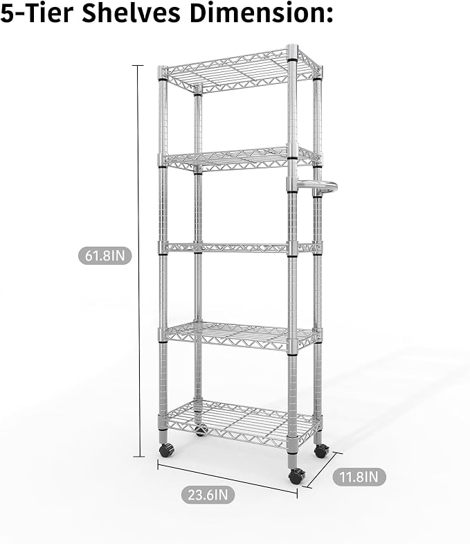 Garvee 61" H Storage Shelves with Wheels 1100LBS Rolling Metal Wire Rack