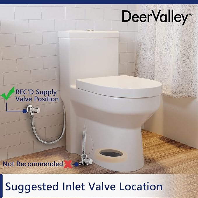 DeerValley Compact One Piece Toilet Standard Seat Height for Small Bathroom Dual Flush 1.1/1.6 GPF Powerful and Quiet 10'' Rough-In Skirted Toilet White
