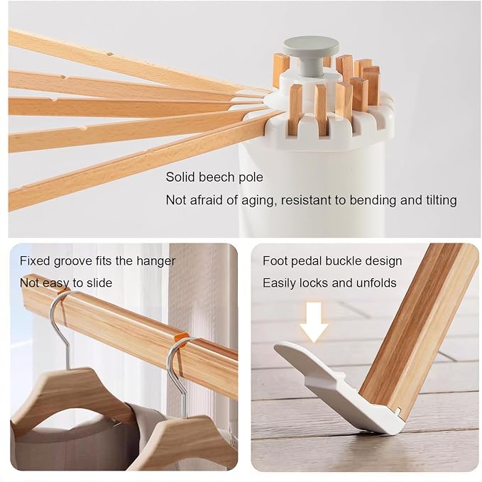 Tripod Clothes Drying Rack Foldable Laundry Drying Rack | Holds 45 lbs, solid wood build, swiveling arms, ready to use, for balcony, bedroom, laundry, garden & indoor/outdoor