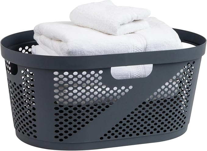 Mind Reader 40L Laundry Basket, Clothes Hamper, Premium Wicker Design, Plastic, Gray