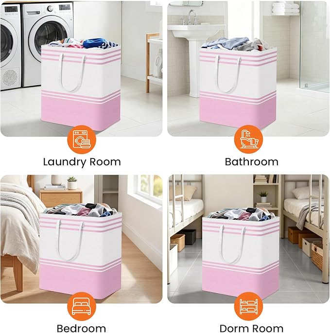 TranquilRelax 3-Pack Laundry Basket, Laundry Hamper, Pink-100L | Freestanding＆Water-Resistant Laundry Hamper, Collapsible Tall Clothes Hamper with Carry Handles for Clothes, Laundry Basket