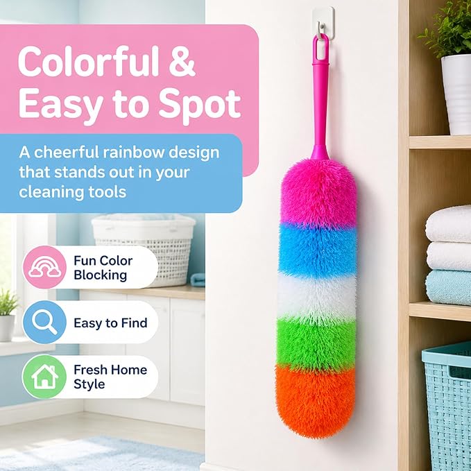 20-Inch Microfiber Hand Duster, Car Interior Detailing Duster, Rainbow Feather Duster for Car, Home, Office Cleaning