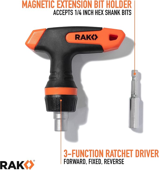 RAK Universal Socket Tool - Birthday Gifts for Men - Set of 15, 1/4-to-3/4-inch Wrench Grip, T-Handle Ratchet Driver, 10 Screwdriver Bits - Gifts for men, Husband, Handyman