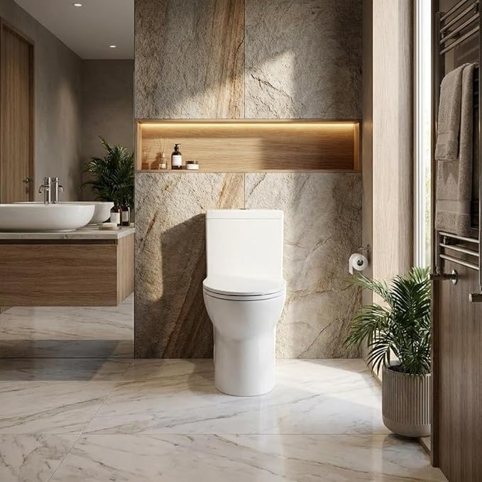 Elongated One-Piece Toilet, 16" ADA Compliant Ceramic Construction, Dual Flush 1.1/1.6 GPF, Includes Quick-Install PP Seat, Comfort Height in White