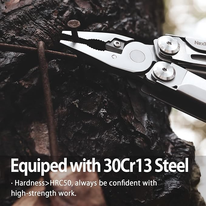 NexTool Flagship Pro Multitool Pliers with Full-size Scissors (Silver) | 16-in-1 Multi-tool, Safety Locking, Replaceable YG8 wire cutters, Tool for Camping, Survival, Fishing, Repair, Gifts for Men