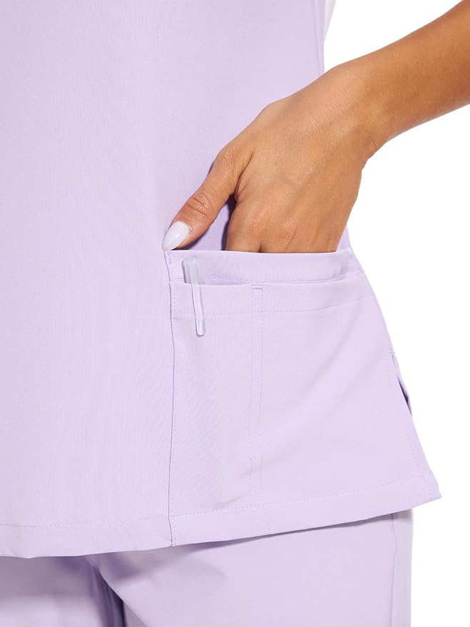 Scrubs Tops for Woman - Soft Stretch, V-Neck Tops | 3 Pockets, Side Split Design, Short Sleeve, Breathable & Lightweight Nursing Shirt, Easy-Care Fabric for All-Day Comfort