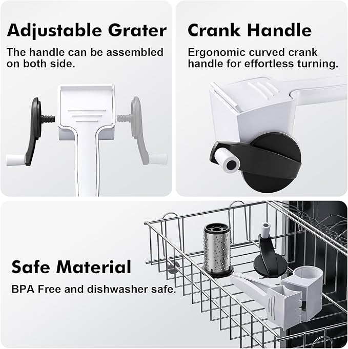 GDL Cheese Grater Handheld, Parmesan Cheese Grater, Stainless Steel Blade | No BPA, Stainless Steel Etched Blade, Dishwasher Safe, Ergonomic, Hard & Soft Cheese, Multi-Purpose, Detachable, Ambidextrous