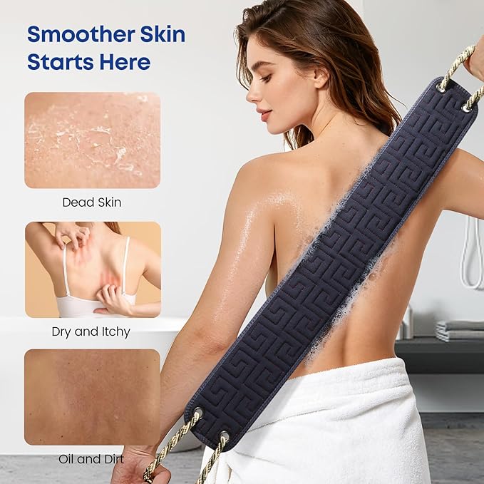 Exfoliating Back Scrubber for Shower, 38 Inches Long Back Exfoliator with Two Handles for Men and Women Acne, Double-Sided Bath Back Washer Body Cleaner to Scrub Your Skin
