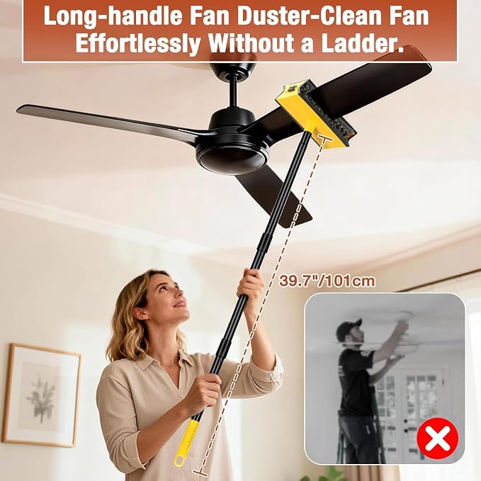 CLDREAM Ceiling Fan Cleaner Duster with Extension Pole 3Ft | Fan Blade Cleaner Cleaning Tool with Reusable Chenille Pads for High Ceiling Fan Blade Blinds Cobweb