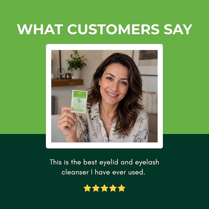 NOVEHA 120Pcs Tea Tree Oil Eyelid & Lash Wipes With Hyaluronic Acid, Green Tea & Chamomile For Blepharitis & Itchy Eyes, Individually Wrapped Eyelash Wipes, Natural Makeup Remover & Cleanser (2 Pack)
