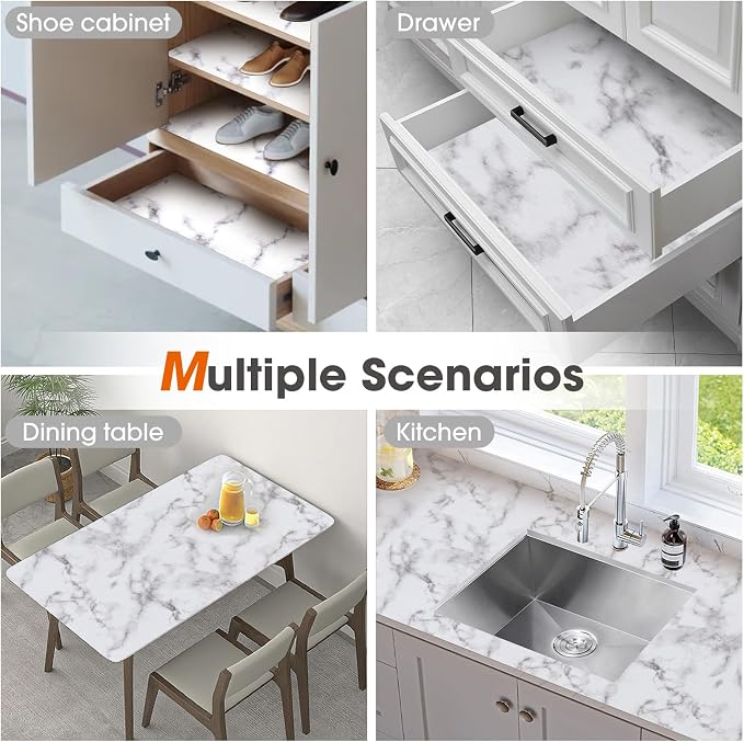 Beautysaid Shelf and Drawer Liner for Kitchen Cabinet Non Adhesive Non Slip | Shelf Paper Waterproof Washable Thickened for Dresser Pantry Shelve Bathroom Protector Liner(Marble,23.6 in x 20 FT)