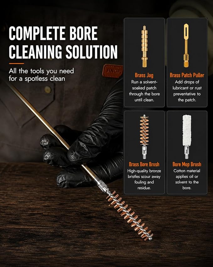 Handgun&Pistol Cleaning Kit for 9mm, .22, .380, .40, .45Cal with Ripcord | CLP, Chamber Tool & Brass Bore Brush with Range Bag for Pistol,Includes 100 Gun Cleaning Swabs& Patches
