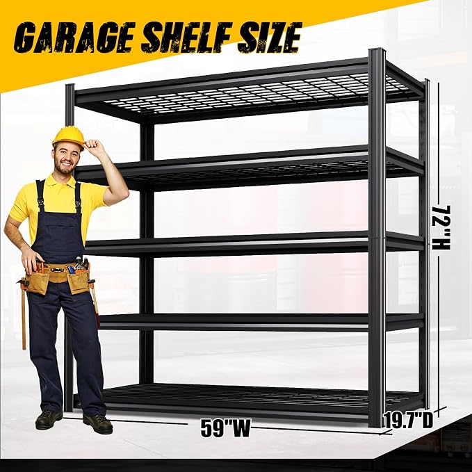 5-Pack Heavy Duty Garage Shelving for Large Storage & Whole Garage Organization, 72"H x 59"W x 20"D Adjustable 5-Tier All Metal Wire Shelf for Tools,Storage Bins,Bulk Items,Warehouse&Workshop