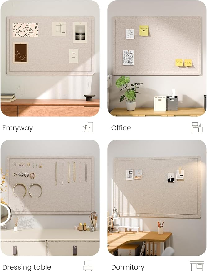 Fluxynara 35.4" x 23.6" Bulletin Board, Oatmeal | Cork Board Alternative with 12 Removable Adhesive Tabs, Foldable Felt Pin Board for Home, Office, Classroom & Dorm