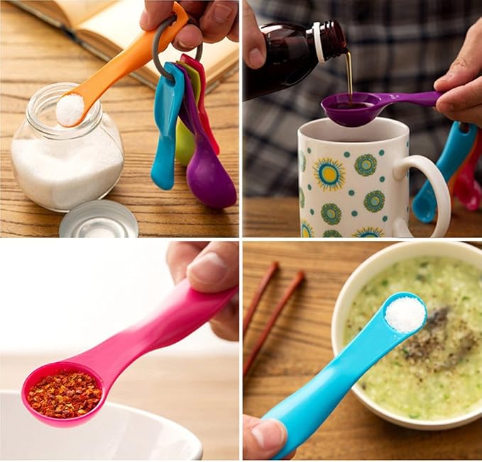 5 in 1 Colorful Plastic Tea Flour Coffee Measuring Spoons Set Kitchen Cooking Baking Tools (Random Color)