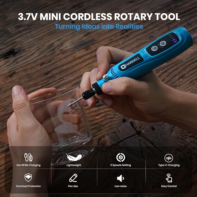 HARDELL Mini Cordless Rotary Tool 4V, 5-Speed 42pcs DIY Craft Tool Kit | Comfortable grip , Lightweight , Low noise, Suit for kids, DIY Cutting, Sanding, Polishing, Drilling, Engraving
