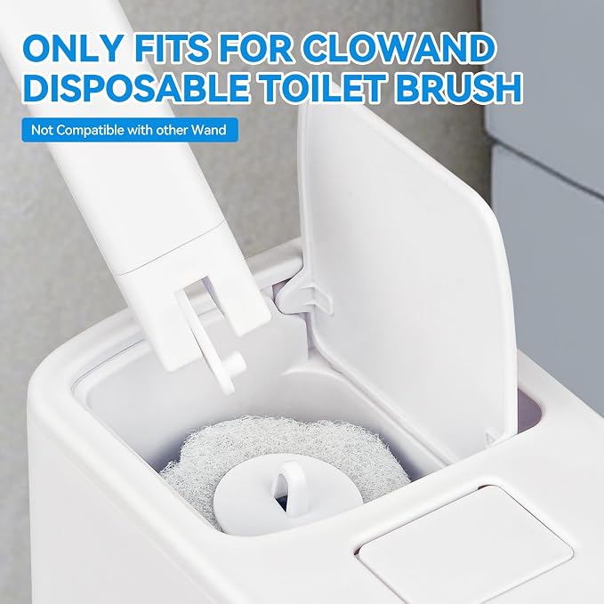 Disposable Toilet Brush System with 48 Refills, Wall-Mount Holder Set | Disposable sponge heads for cleaning the toilet. Drill-free wall mount saves space. Ergonomic handle for easy maintenance