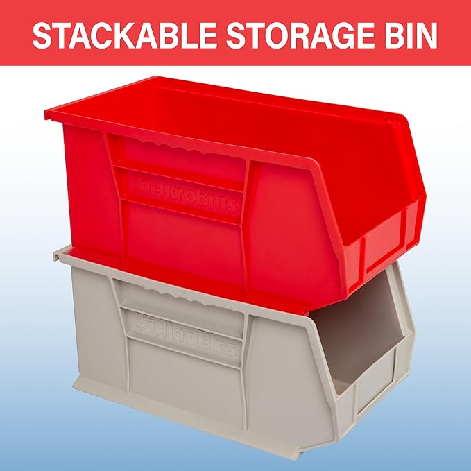 Akro-Mils 30240 AkroBins Plastic Storage Bins, Space-Saving Stackable Bins for Garage, Pantry, Craft Organization, 15 x 8 x 7 inches, Clear, 12-Pack