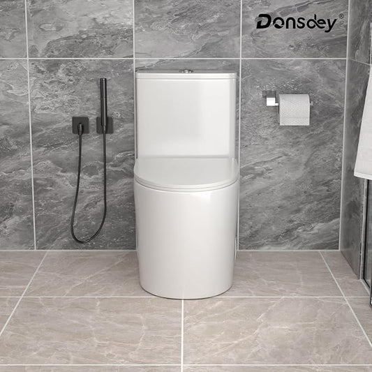 12'' Rough-in One Piece Toilet - High Efficiency Water Saving Ceramic Compact Toilets with 15.7" Soft Close Chair Seat 1.1/1.6 GPF Dual Flush Easy to Clean 15.3''x26.7''x29.4''