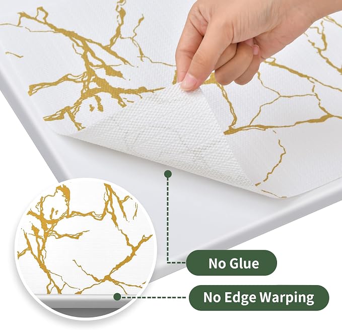 Drawer and Shelf Liner for Kitchen Cabinet Non Slip Waterproof | Shelf Paper 17 in X 30 Ft Non Adhesive Refrigerator Liners Gold White Marble Easy Liners for Bathroom Cupboard