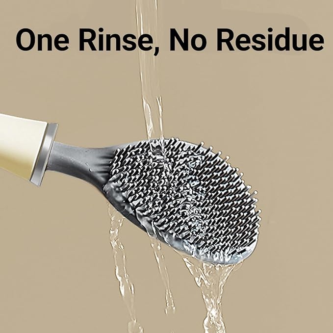 Flexible Silicone Toilet Brush and Holder Set Wall Mounted, Auto Closing TPR Brush Head for Deep Cleaning, Space Saving Bathroom Essentials with Adhesive Mounts (No Drilling) (1, Pearly White)