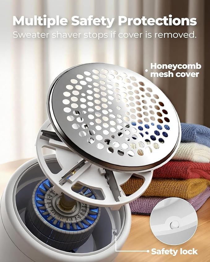 Fabric Shaver, Electric Lint Remover, Sweater Shavers to Remove Pilling with 3 Speeds, 6 Leaf Blade, LED Display & Type-C Rechargeable, Removes Fuzz, Pills for Clothes, Couch, Furniture