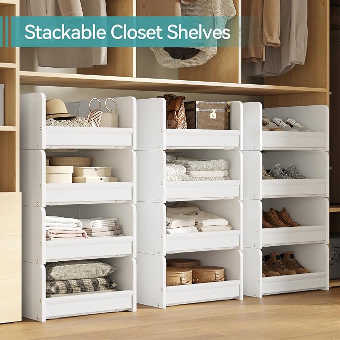 FOUCSSOMEI Closet Storage Organizer with Wood Frame & Fabric Shelves | Patent-designed modular organizer grows with your storage needs by stacking vertically