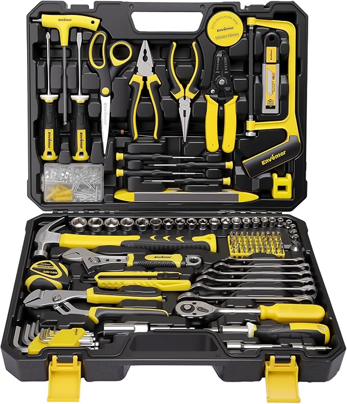 Enventor Tool Set with Molded Storage Case, 220 Pieces | 24-tooth Ratchet, Metric Sockets, Extension Bar and Adapter, for Home Repairs, DIY Projects and Auto Maintenance