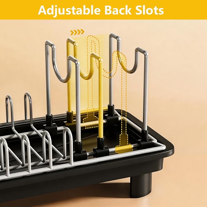 Small Dish Drying Rack,Compact Dish Rack for Kitchen Counter with 360° Rotating Drain Spout and Utensil Holder,Stainless Steel Countertop Dish Drainer for Sink,Space-Saving Design for Small Kitchen