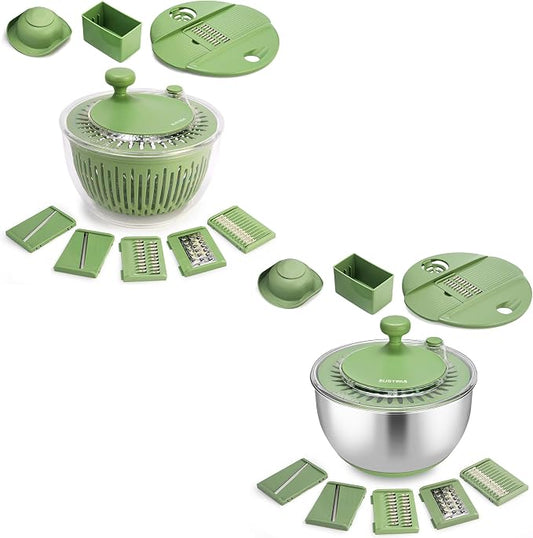 SUSTEAS Salad Spinner with Slicer and Stainless Steel Salad Spinner with Slicer, 4.2QT