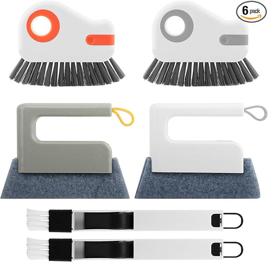 6Pcs Window Track Cleaner with Hard Bristle Brush & Scraper, 2-in-1 Groove Cleaning Tool for Sliding Door Tracks, Window Sills, and Seal Crevices
