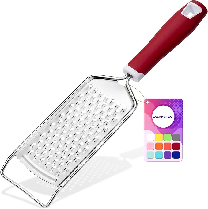 Rainspire Professional Cheese Graters for Kitchen Stainless Steel Handheld, Metal Lemon Zester Grater With Handle For Cheese, Chocolate, Spices, Kitchen Gadgets Tools, Soft Grip Handle (Red)