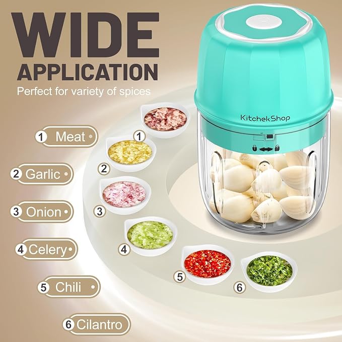 Electric Garlic Chopper, 300ML Portable Cordless Mini Food Processor, Rechargeable Vegetable Chopper Blender for Nuts Chili Onion Minced Meat and Spices (Green)