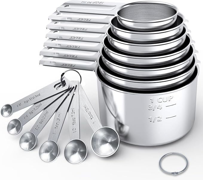 TILUCK Stainless Steel Measuring Cups & Spoons Set,Coffee Scoop Spoon,Kitchen Gadgets for Cooking & Baking,Set of