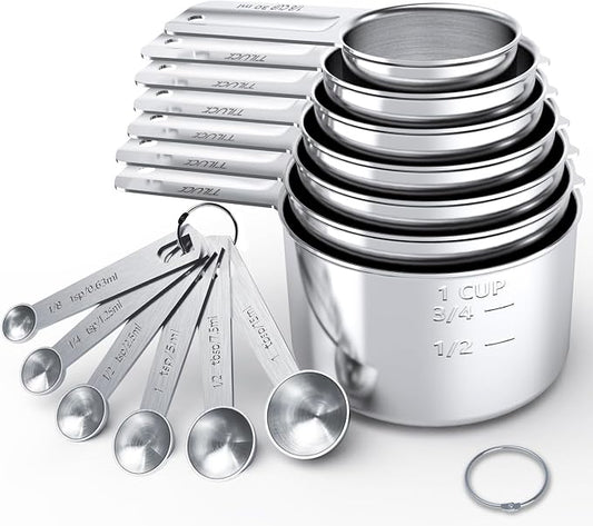 TILUCK Stainless Steel Measuring Cups & Spoons Set,Coffee Scoop Spoon,Kitchen Gadgets for Cooking & Baking,Set of